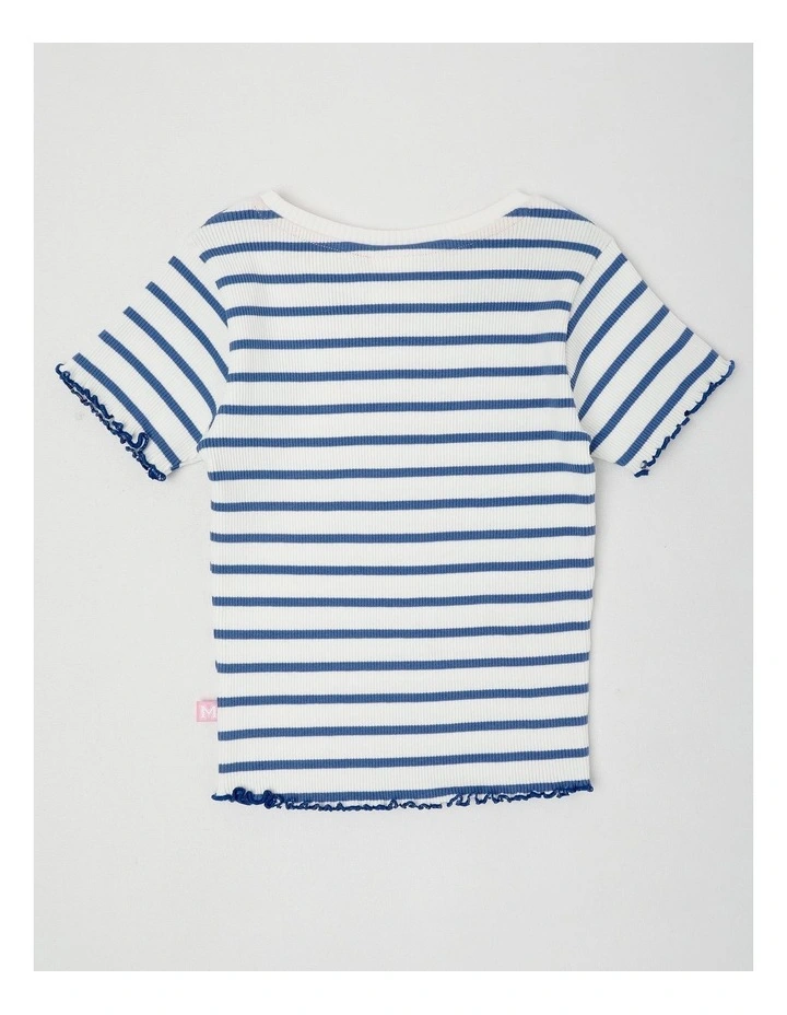 Rib T-Shirt with Cherry Embroidery in Navy & White Stipe image 3