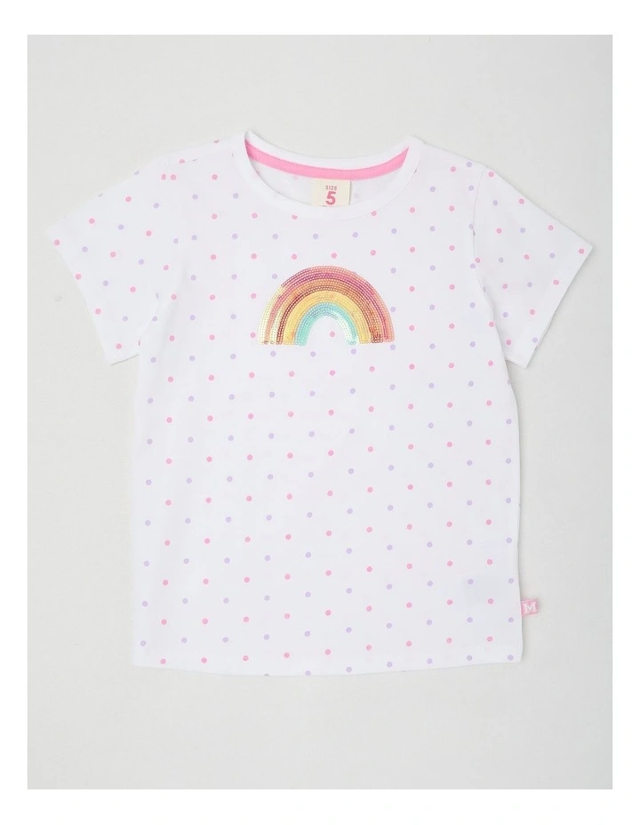 Tableline Sequin Applique T-Shirt in Sequin Rainbow & Dots/White image 1