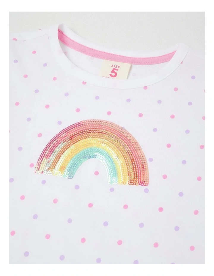 Tableline Sequin Applique T-Shirt in Sequin Rainbow & Dots/White image 2