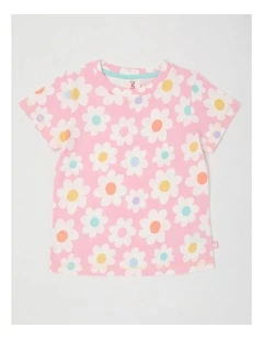 Essentials Short Sleeve Print Tee in Daisies Pink