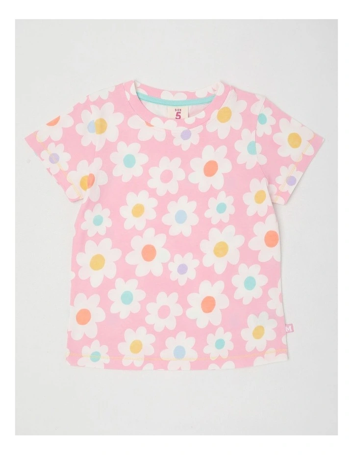 Essentials Short Sleeve Print Tee in Daisies Pink image 1