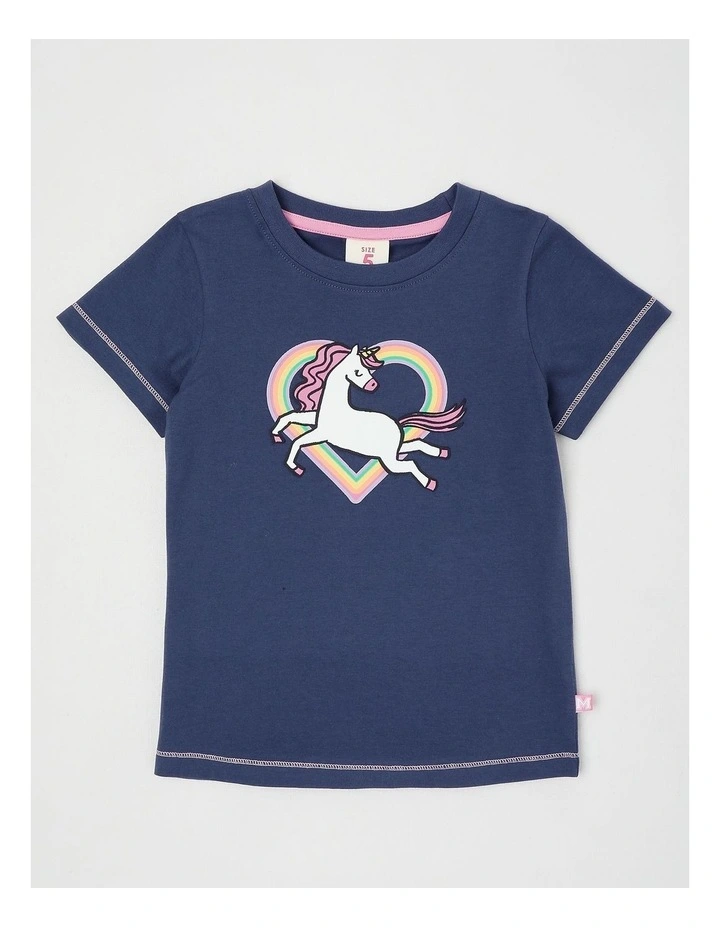 Essentials Short Sleeve Print Tee in Rainbow Smile/Navy image 1