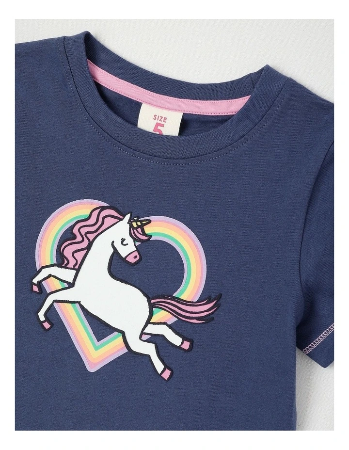 Essentials Short Sleeve Print Tee in Rainbow Smile/Navy image 2