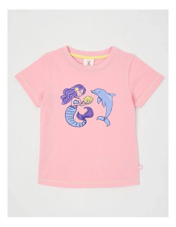 Essentials Short Sleeve Print Tee in Mermaid & Dolphin/Pink image 1