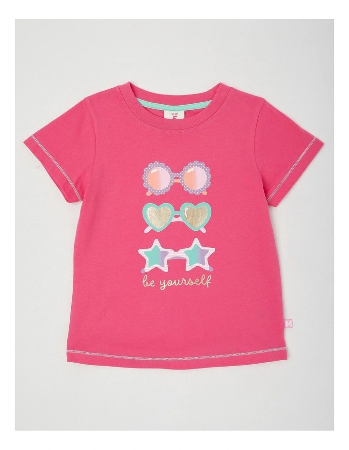 Essentials Short Sleeve Print Tee in Be Yourself 3 Sunglasses/Hot Pink image 1