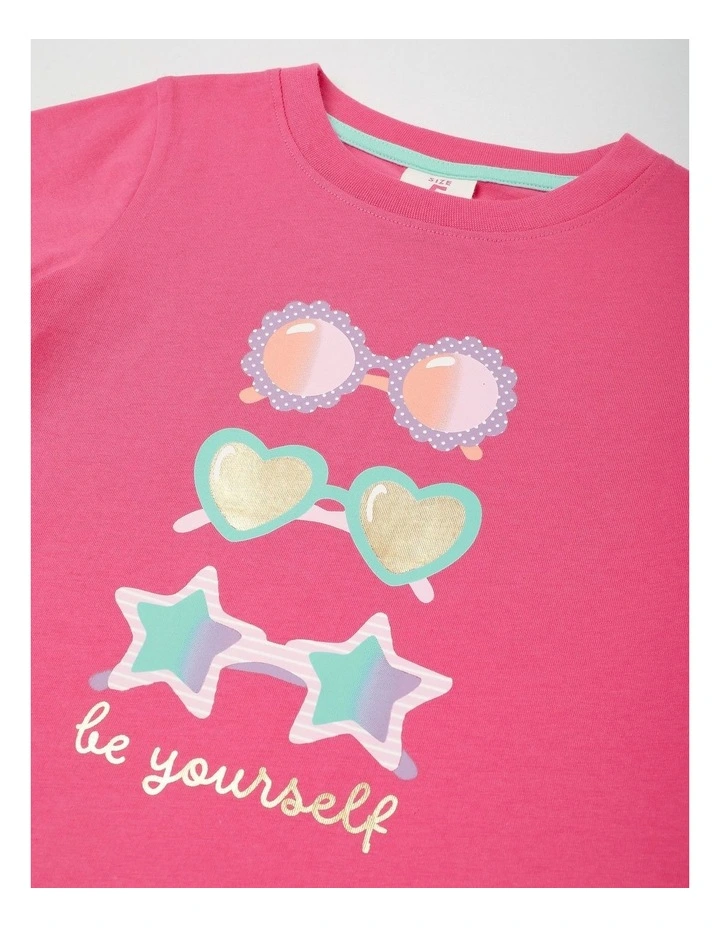 Essentials Short Sleeve Print Tee in Be Yourself 3 Sunglasses/Hot Pink image 2