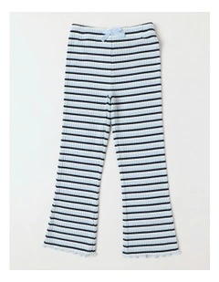 Essentials Ribbed Flare Legging in Blue Stripe