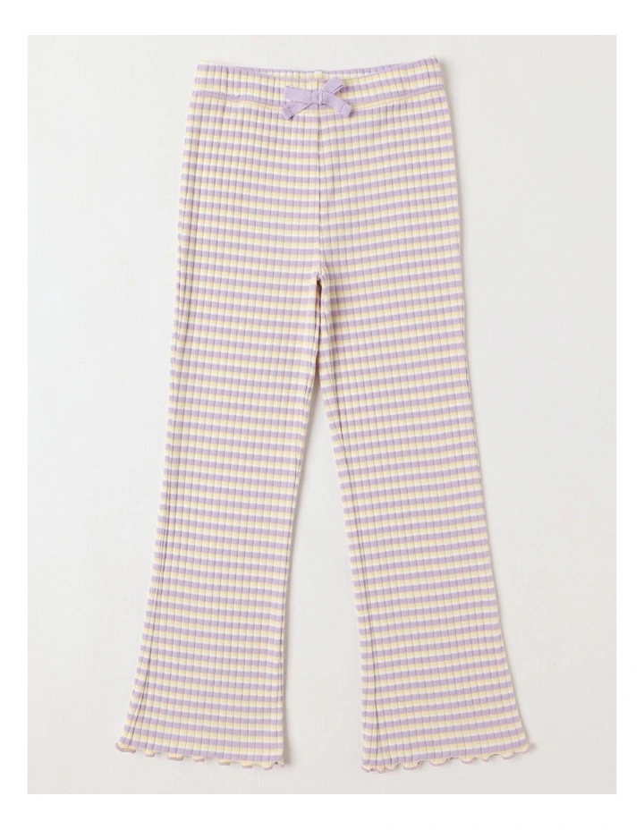 Essentials Ribbed Flare Legging in Purple & Yellow image 1