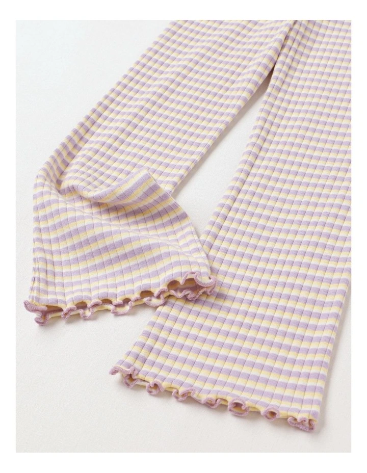 Essentials Ribbed Flare Legging in Purple & Yellow image 4