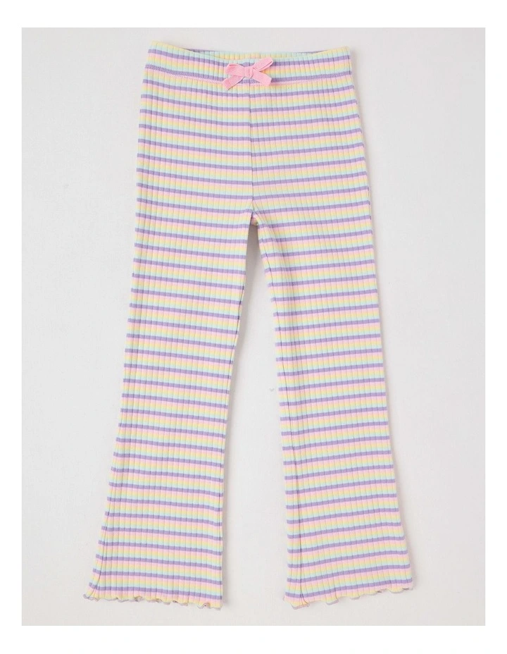 Essentials Ribbed Flare Legging in Rainbow Stripe image 1