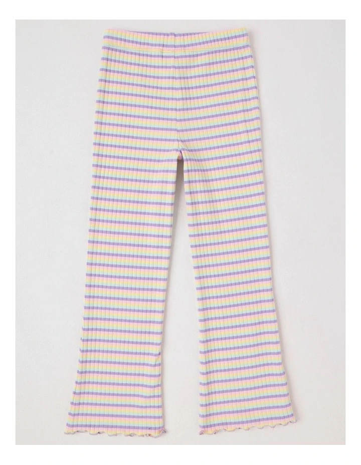 Essentials Ribbed Flare Legging in Rainbow Stripe image 3