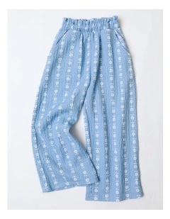 Textured Pant with Paperbag Waist in Blue
