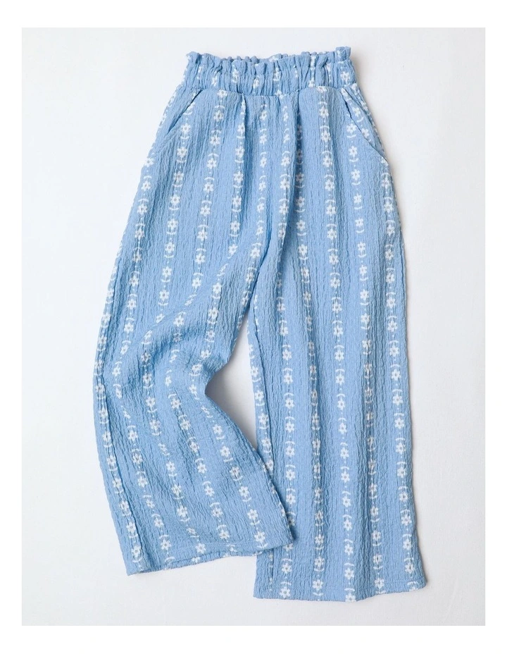 Textured Pant with Paperbag Waist in Blue image 1