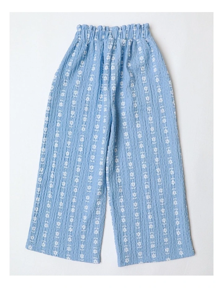 Textured Pant with Paperbag Waist in Blue image 2