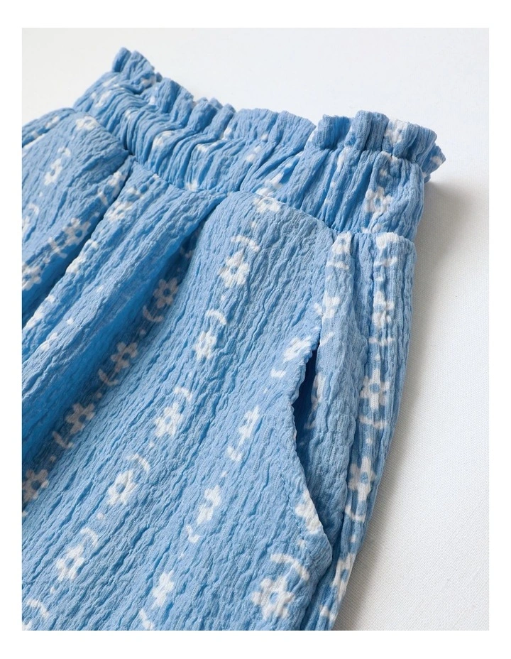 Textured Pant with Paperbag Waist in Blue image 3