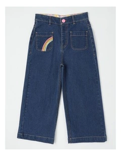 Wide Leg Denim Culotte w Rainbow in Denim