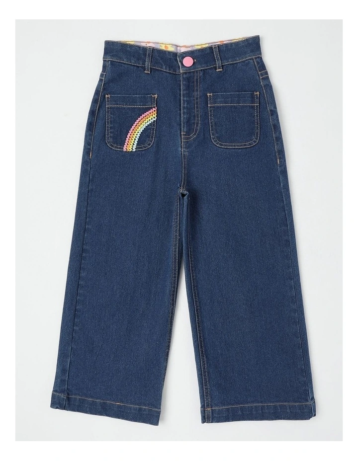 Wide Leg Denim Culotte w Rainbow in Denim image 1
