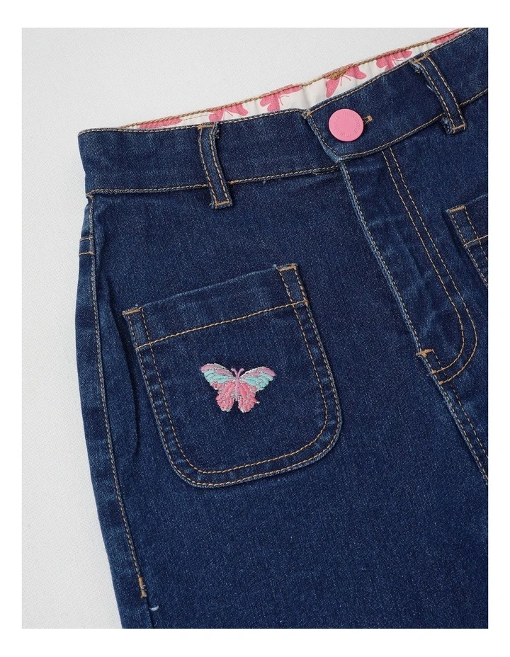Wide Leg Denim Culotte With Butterflies in Mid Denim image 2