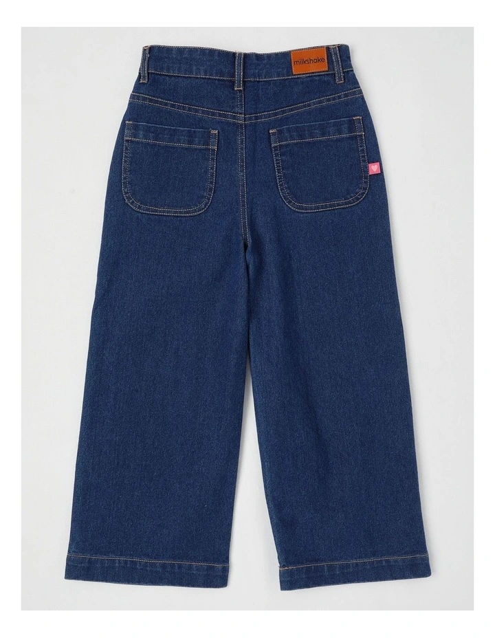 Wide Leg Denim Culotte With Butterflies in Mid Denim image 3