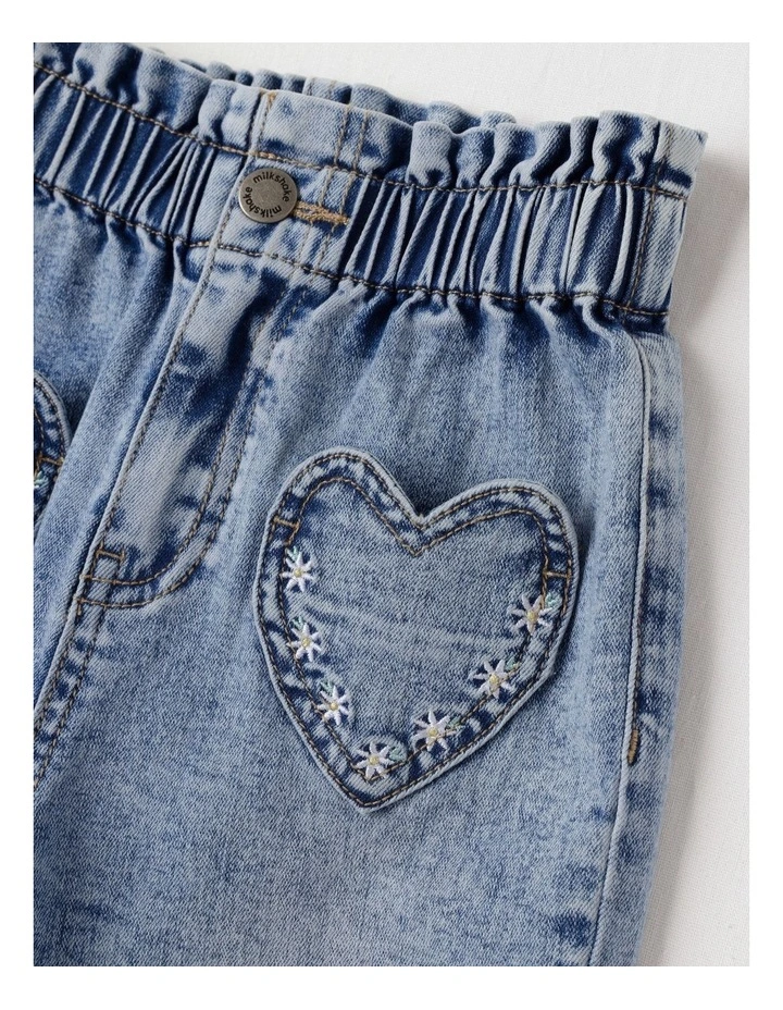 Paperbag Waist Denim Jean w Heart Pocket in Mid Denim image 2
