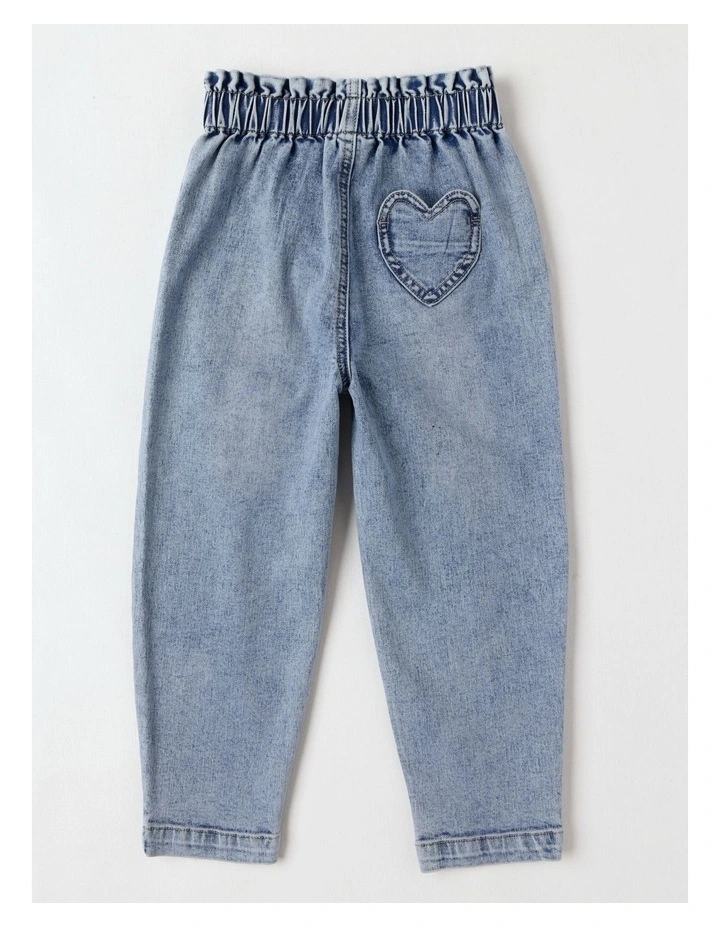 Paperbag Waist Denim Jean w Heart Pocket in Mid Denim image 3