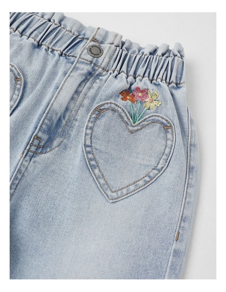 Paperbag Waist Denim Jean w Heart Pocket in Light Wash image 2