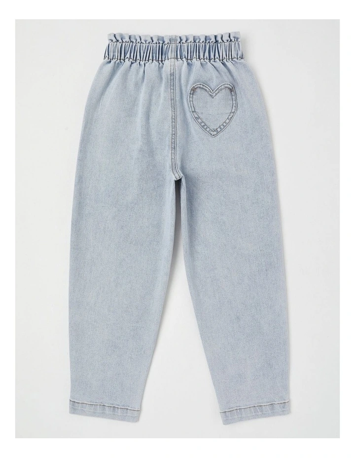 Paperbag Waist Denim Jean w Heart Pocket in Light Wash image 3