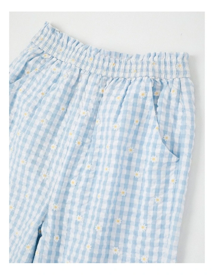 Frill Trim Pant With Embroidery in Daisies/Blue Gingham image 2