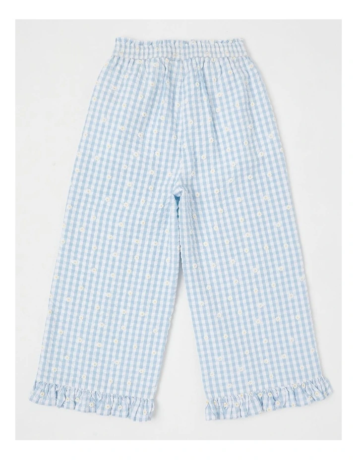 Frill Trim Pant With Embroidery in Daisies/Blue Gingham image 3