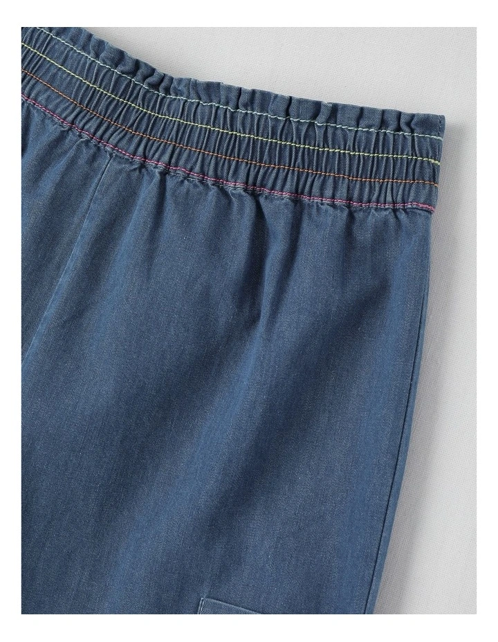 Cargo Pant With Flower Embroidery in Mid Denim image 2