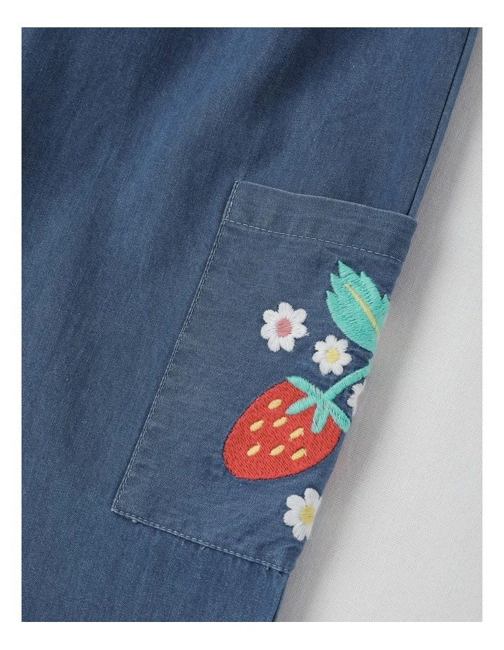 Cargo Pant With Flower Embroidery in Mid Denim image 4