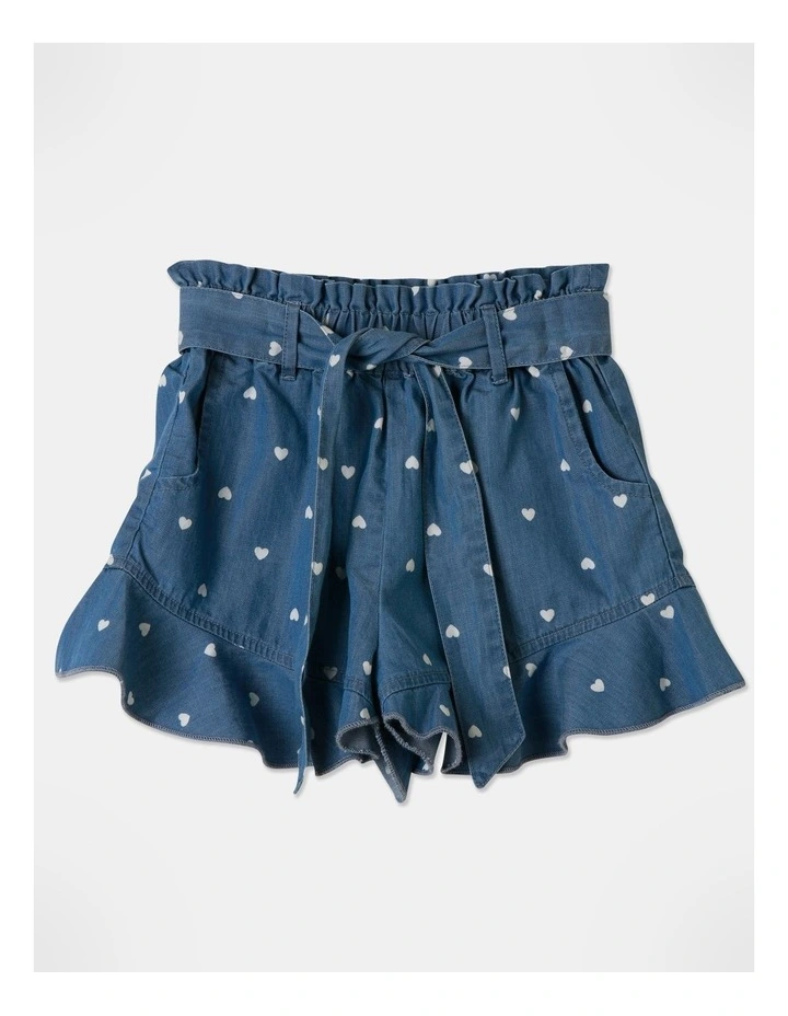 Frill Paper-bag Waist Shorts in Chambray image 1