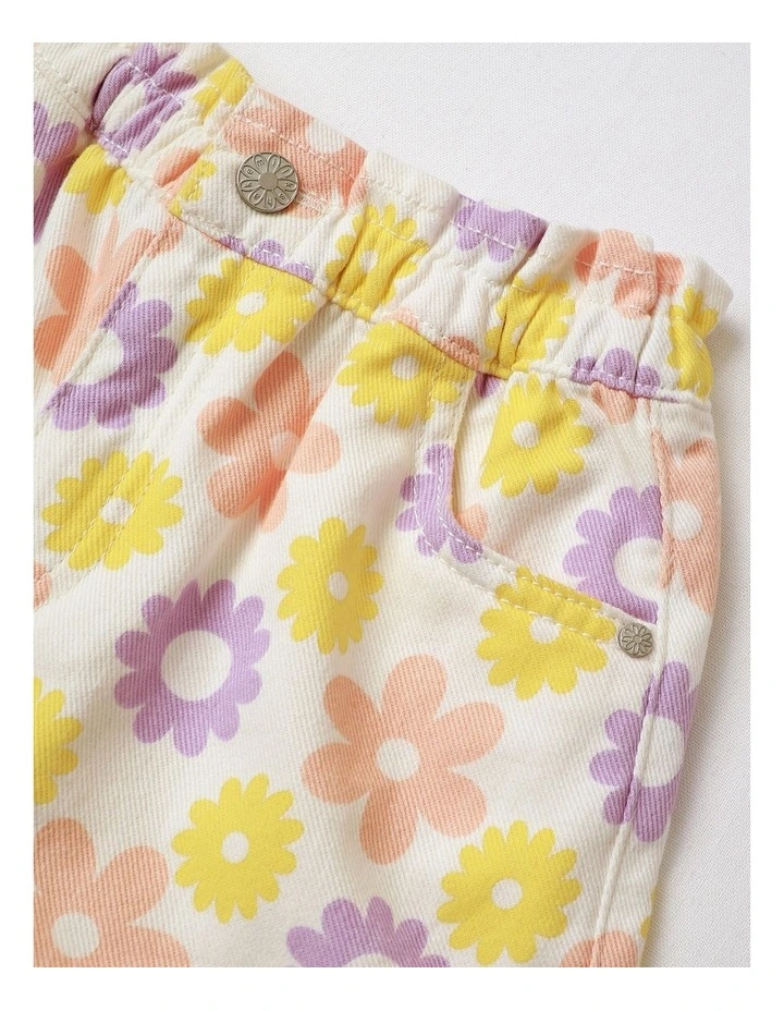 Paperbag Waist Denim Short With Daisies in Yellow image 2