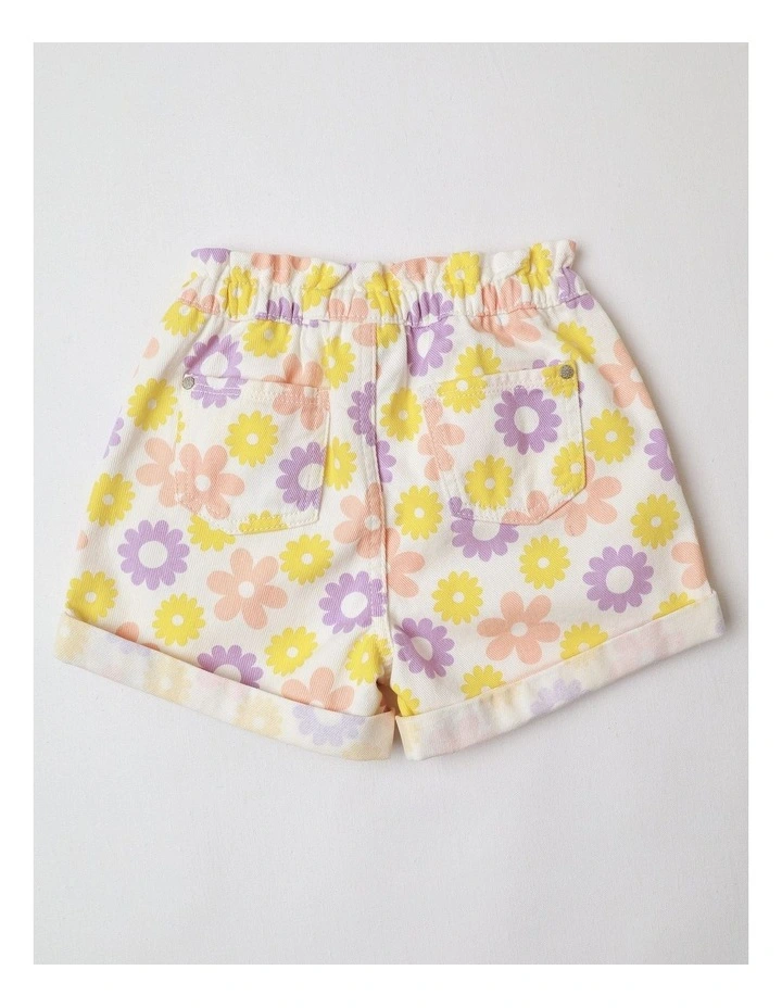 Paperbag Waist Denim Short With Daisies in Yellow image 3