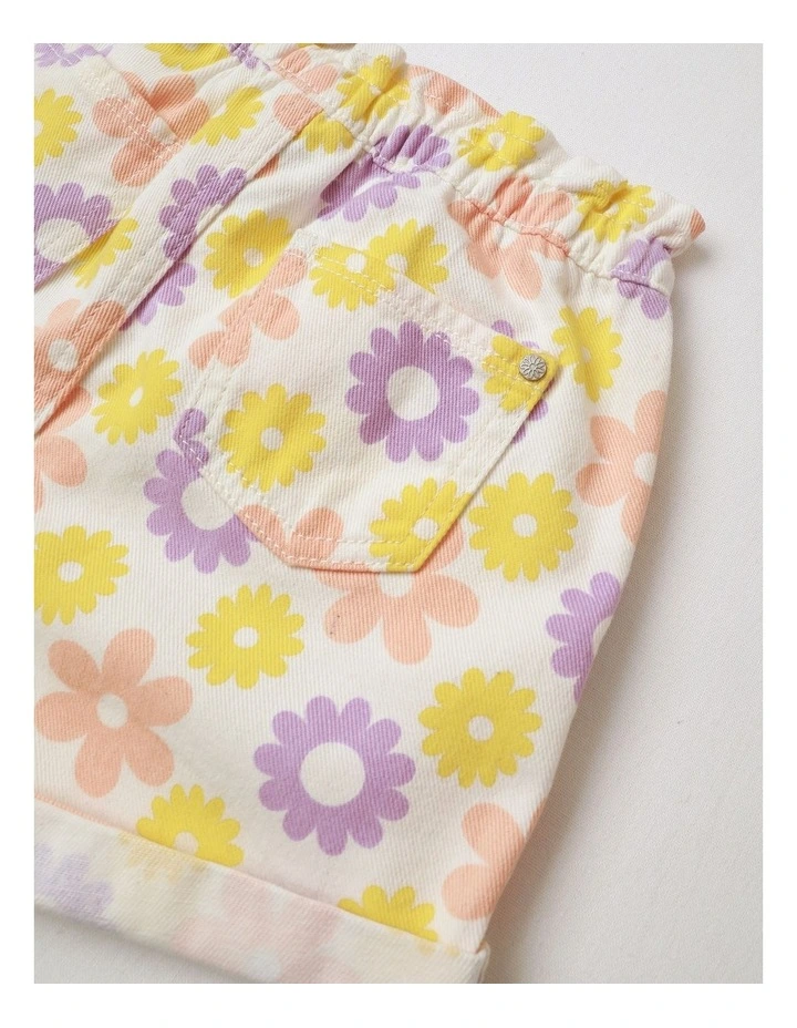Paperbag Waist Denim Short With Daisies in Yellow image 4