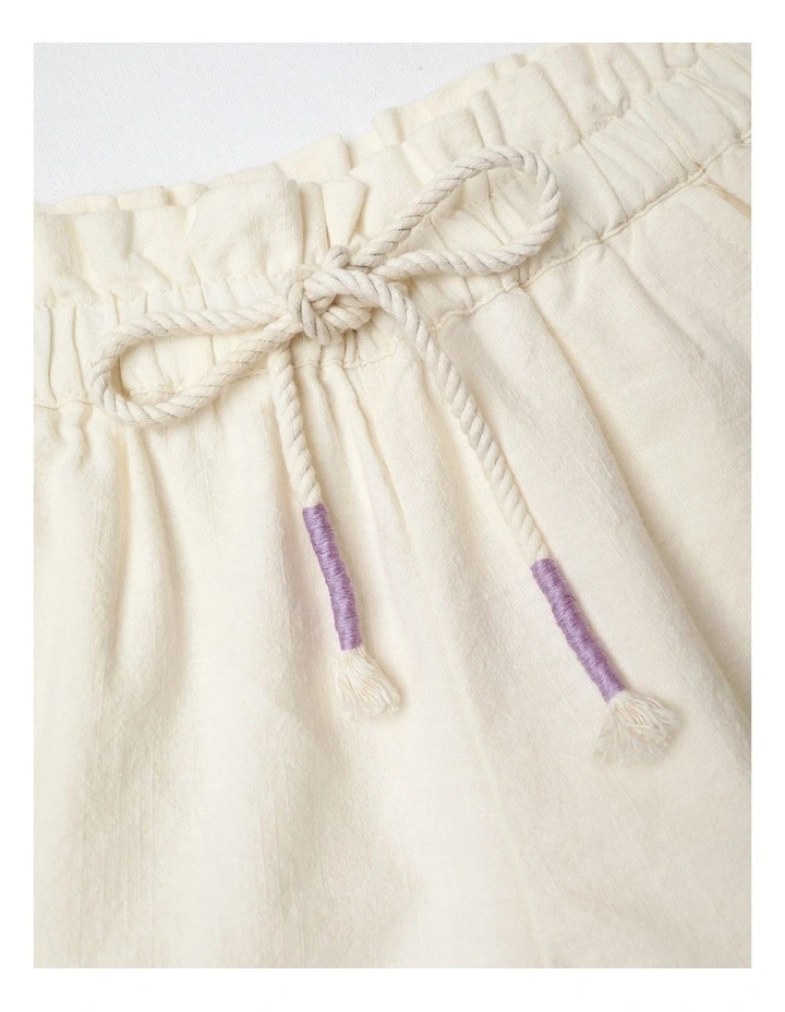 Paperbag Short with Broiderie Hem in White image 2