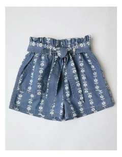 Chambray Short with Floral Stripe in Denim