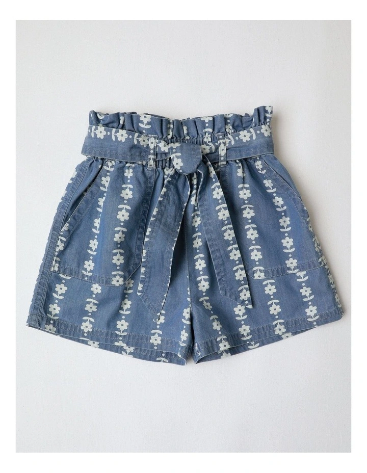 Chambray Short with Floral Stripe in Denim image 1