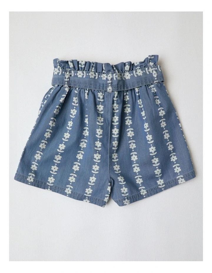 Chambray Short with Floral Stripe in Denim image 3