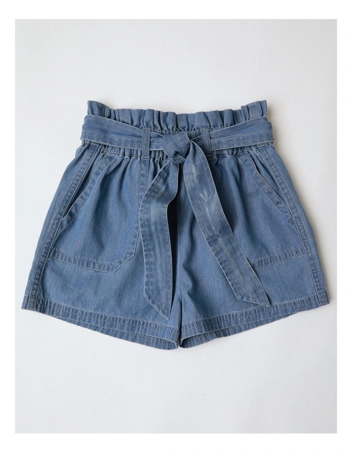 Chambray Short with Tie in Mid Denim image 1
