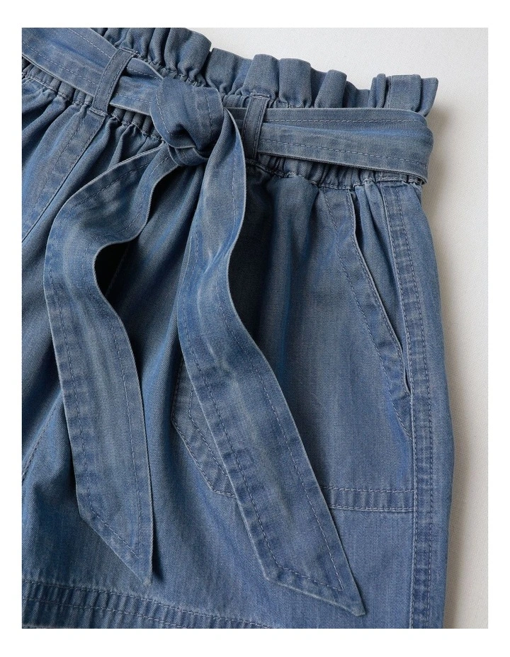 Chambray Short with Tie in Mid Denim image 2