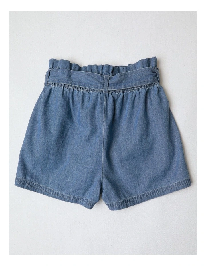 Chambray Short with Tie in Mid Denim image 3