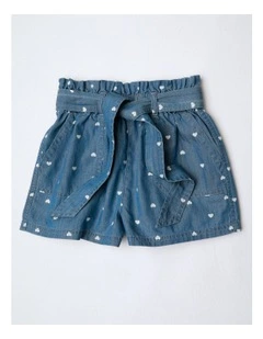 Chambray Short with Tie in Mid Denim