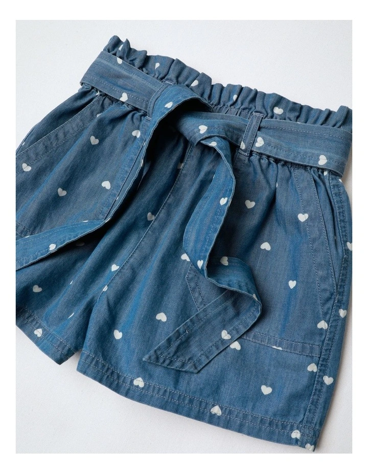Chambray Short with Tie in Mid Denim image 2