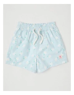 Essentials Woven Short with Daisies in Light Blue