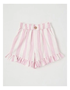 Paperbag Shorts With Tie & Frill Trim in Pink/White Stripe