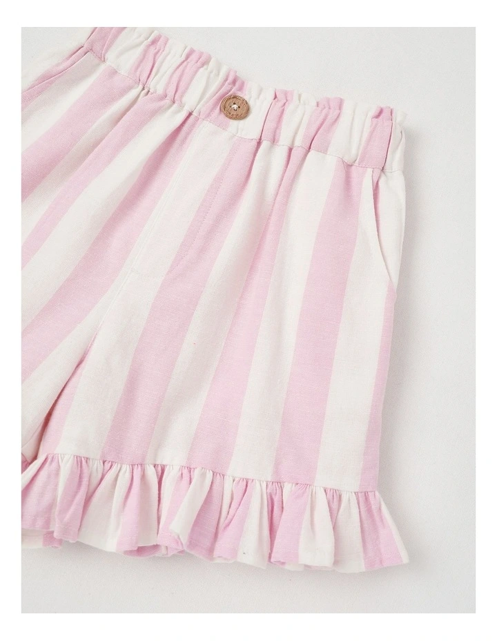 Paperbag Shorts With Tie & Frill Trim in Pink/White Stripe image 2