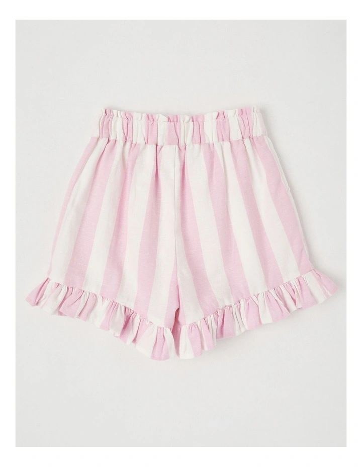 Paperbag Shorts With Tie & Frill Trim in Pink/White Stripe image 3