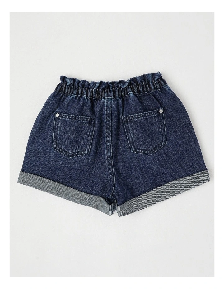 Paper Bag Waist Denim Short With Embroidery in Cherries/Indigo image 3