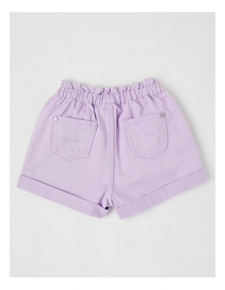 Paper Bag Waist Denim Short With Embroidery in Lemons/Purple image 3